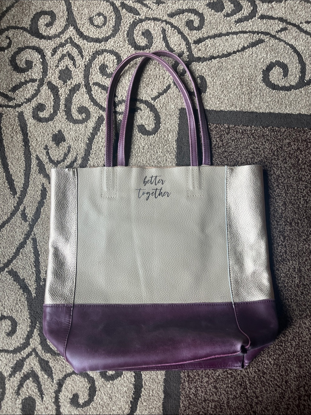 Sseko Silver and Purple Two-Tone Leather Tote